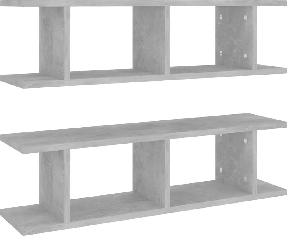 vidaXL 2 db betonszürke szerelt fa fali polc 75 x 18 x 20 cm