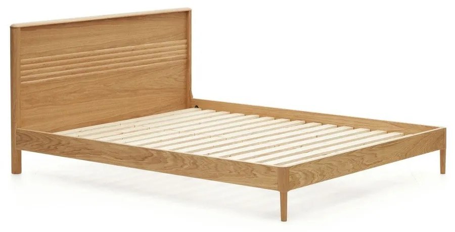 Natúr színű tölgyfa franciaágy ágyráccsal 180x200 cm Lenon – Kave Home