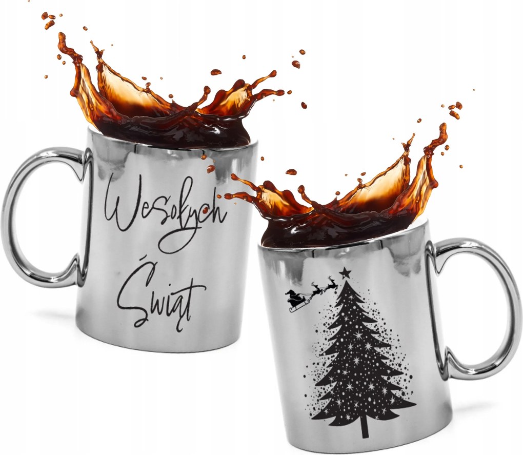 Ezüst Bögre Karácsonyi Nyomattal Boldog Karácsonyt Karácsonyfa Ajándék