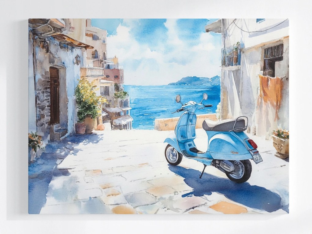 Poszter Város Dél Tenger Kék Robogó 80x60