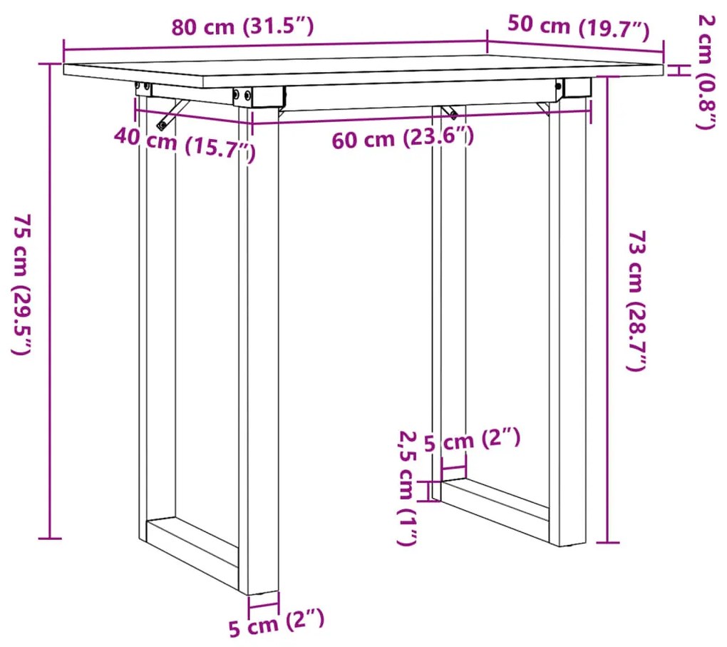tömör fenyőfa és öntöttvas étkezőasztal O-vázzal 80x50x75 cm
