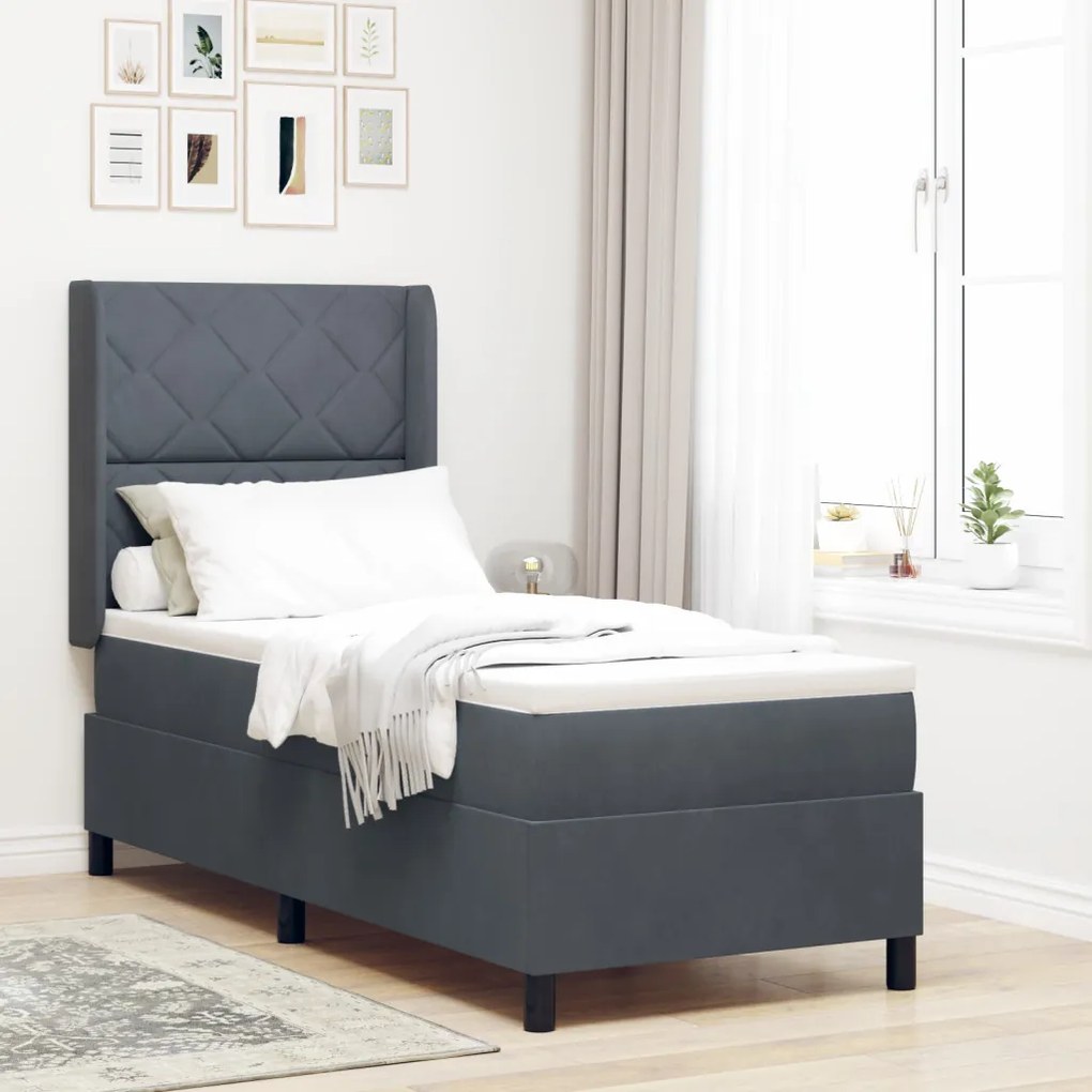 Boxspring Ágy Mattal és LED-del Sötétszürke 80x200 cm Bársony