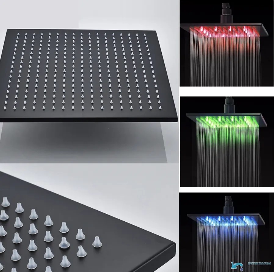 Zuhanyrendszer EYN PT50089 falba süllyesztett kivitelben, LED-világítással, több színváltozatban — Fekete — 20 cm