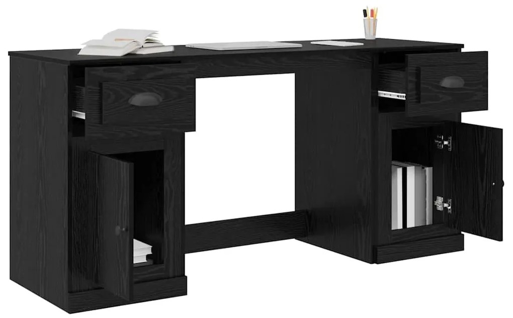 vidaXL Íróasztal szekrénnyel Fekete tölgy 154,5 x 50 x 75 cm Faanyag