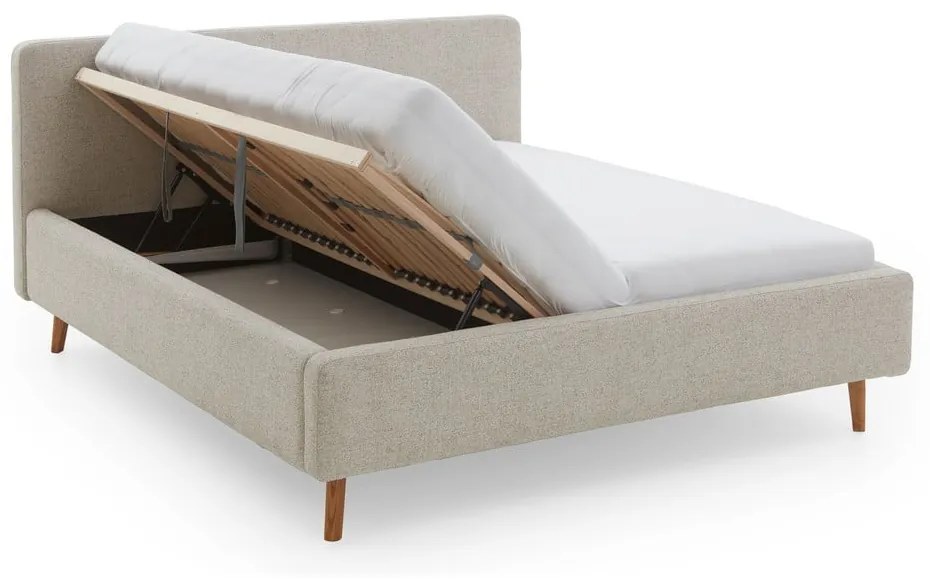 Bézs kárpitozott ágyneműtartós franciaágy ágyráccsal 180x200 cm Mattis – Meise Möbel