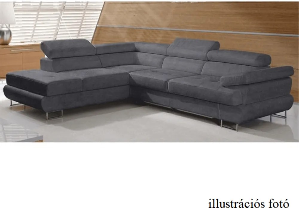 Ülőgarnitúra tárolóhellyel, szürke, szövet, balos, BUTON R