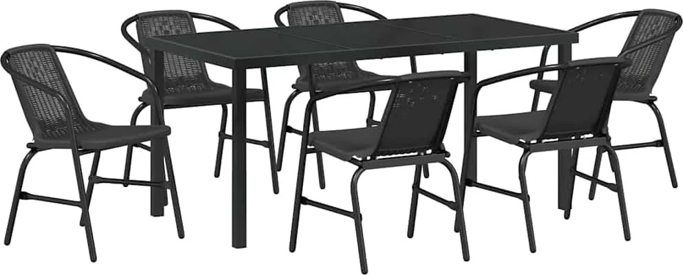 vidaXL Kert étkező szett 7 pcs Fekete Porszórt acél