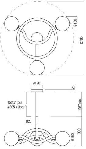 Redo 01-3257 - Rúddal szerelt csillár CONFUSIO 3xE14/28W/230V átm. 76 cm fekete