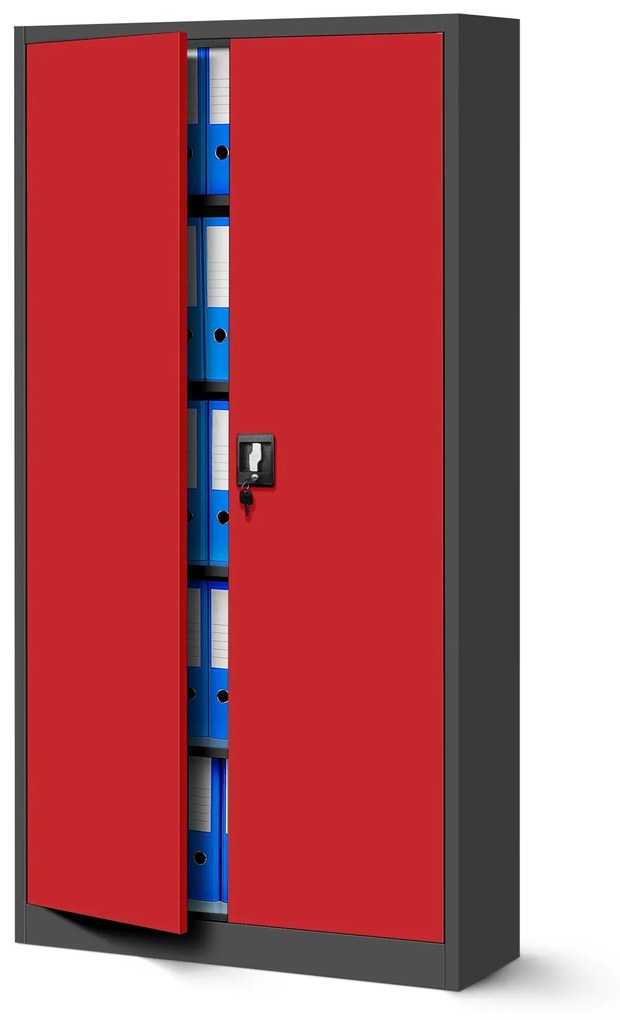 4× fém irodai iratszekrényből álló készlet, antracit-piros, 900x1950x400 mm: JAN H