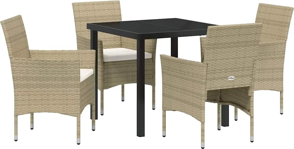 vidaXL Kert étkező szett párnával 5 pcs Bézs polirattan