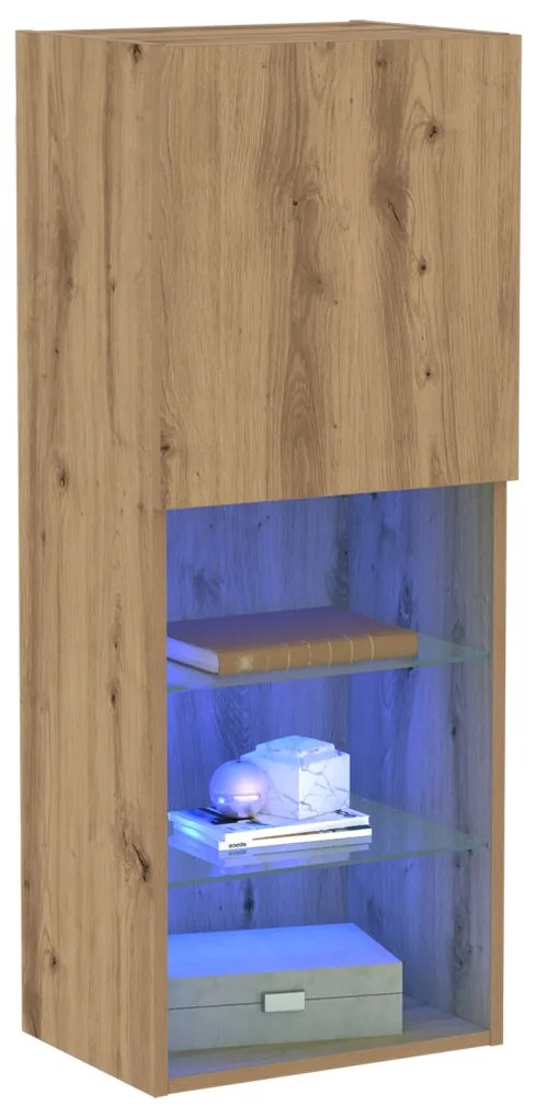 TV Szekrény LED Fénnyel, Műgyanta Tölgy 40,5x30x102 cm