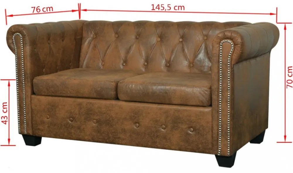 2 személyes barna műbőr Chesterfield kanapé