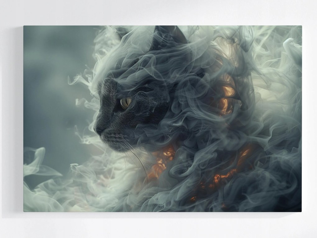 Poszter Absztrakt Szürke Macska Füst Tűz Mágia Varázslat 60x40