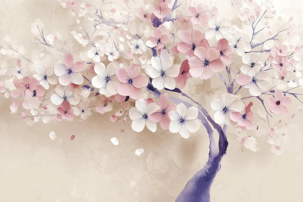 Fotótapéta Flizelina Grafika Természet Fa Virágok Rózsaszín Fehér 416x254 ragasztó