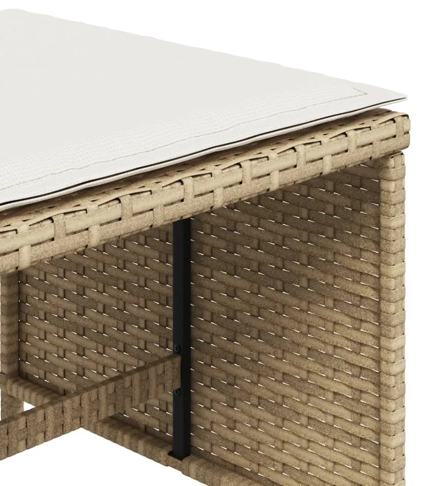 4 db bézs polyrattan kerti szék párnával 40x40x35 cm