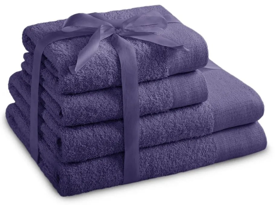 Lila frottír pamut törölköző és fürdőlepedő készlet 4 db-os Amari – Restilo