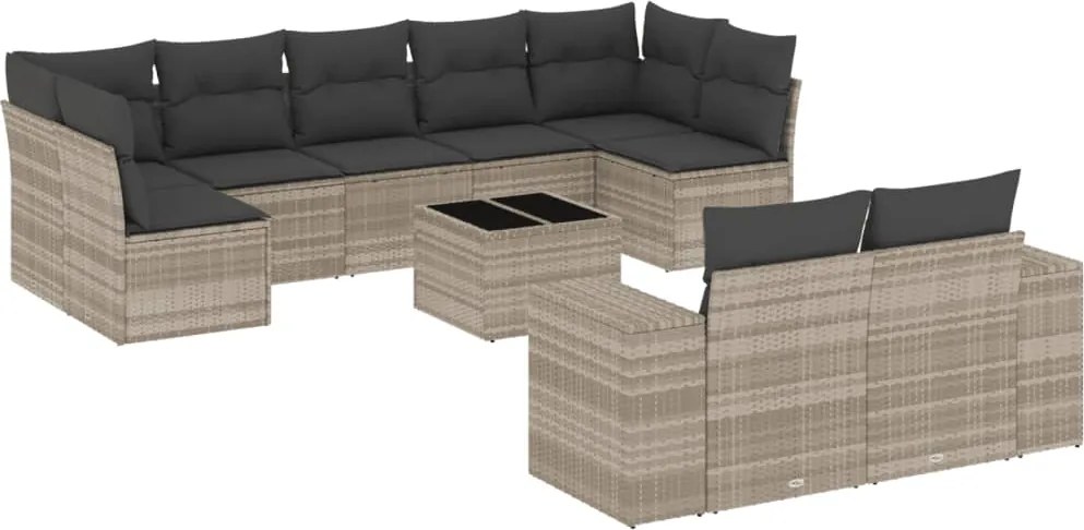 vidaXL 10 részes világosszürke polyrattan kerti ülőgarnitúra párnákkal