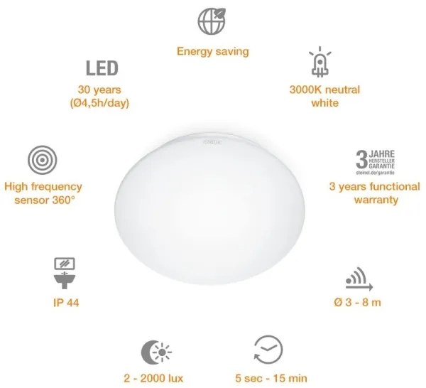 STEINEL 035105 - LED Fürdőszobai lámpa érzékelővel RS 16 LED/9,5W/230V IP44