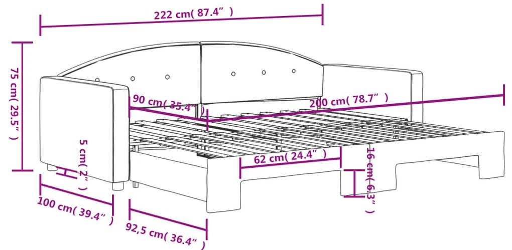 fekete kihúzható bársony heverő 90x200 cm