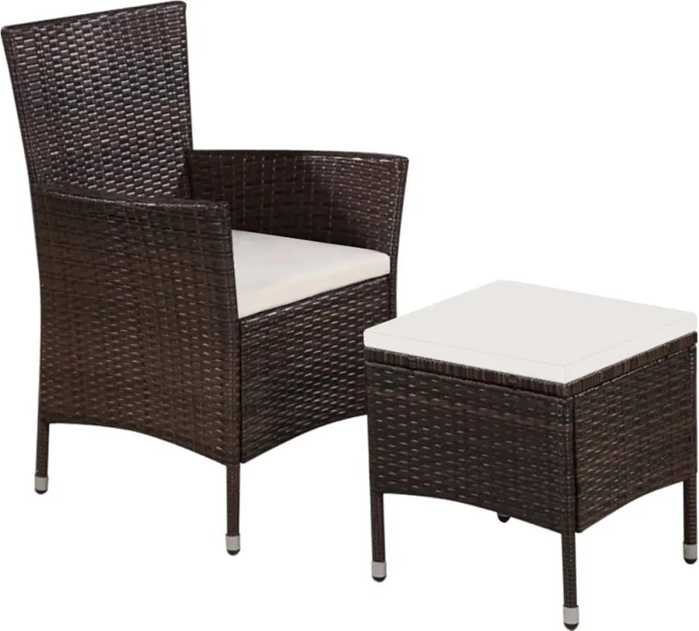 vidaXL barna polyrattan kültéri szék zsámollyal és párnákkal