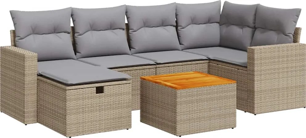 vidaXL 7 részes bézs polyrattan kerti ülőgarnitúra párnákkal