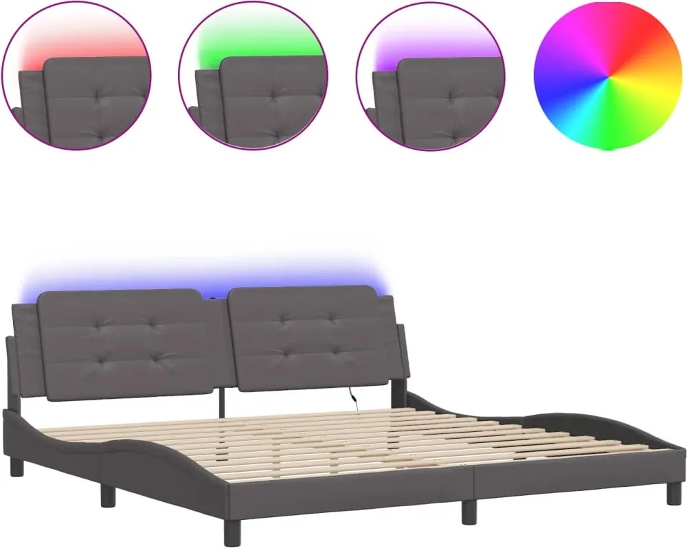 vidaXL szürke ágykeret LED-ekkel matrac nélkül Zadar 200 x 200 cm