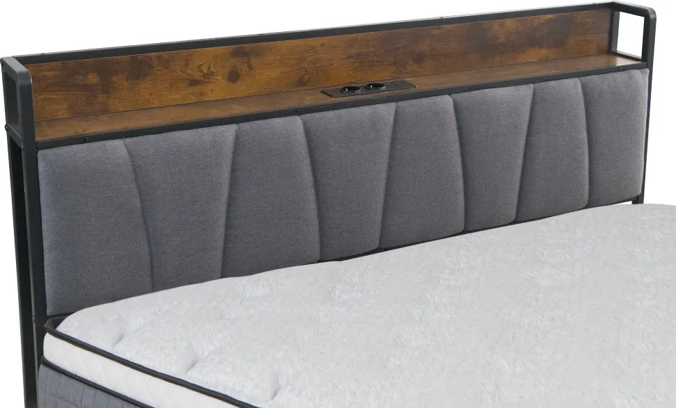 Ágy ágyráccsal és kihúzható pótággyal, 140x200, fekete/szürke, NORDO