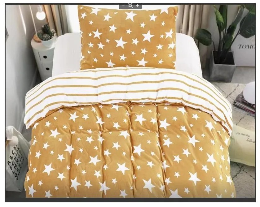 STARS bézs 2db mikroplüss ágynemű +SOFT bézs mikroplüss lepedő 180x200 cm