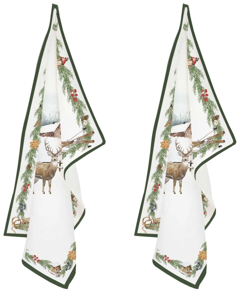 Karácsonyi szavas mintás pamut konyharuha White Forest 2db-os szett