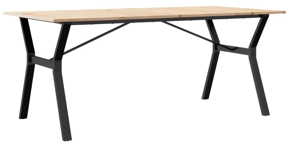 tömör fenyőfa és öntöttvas étkezőasztal Y-vázzal 180x90x75 cm