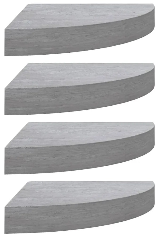 4 db betonszürke MDF fali sarokpolc 35 x 35 x 3,8 cm