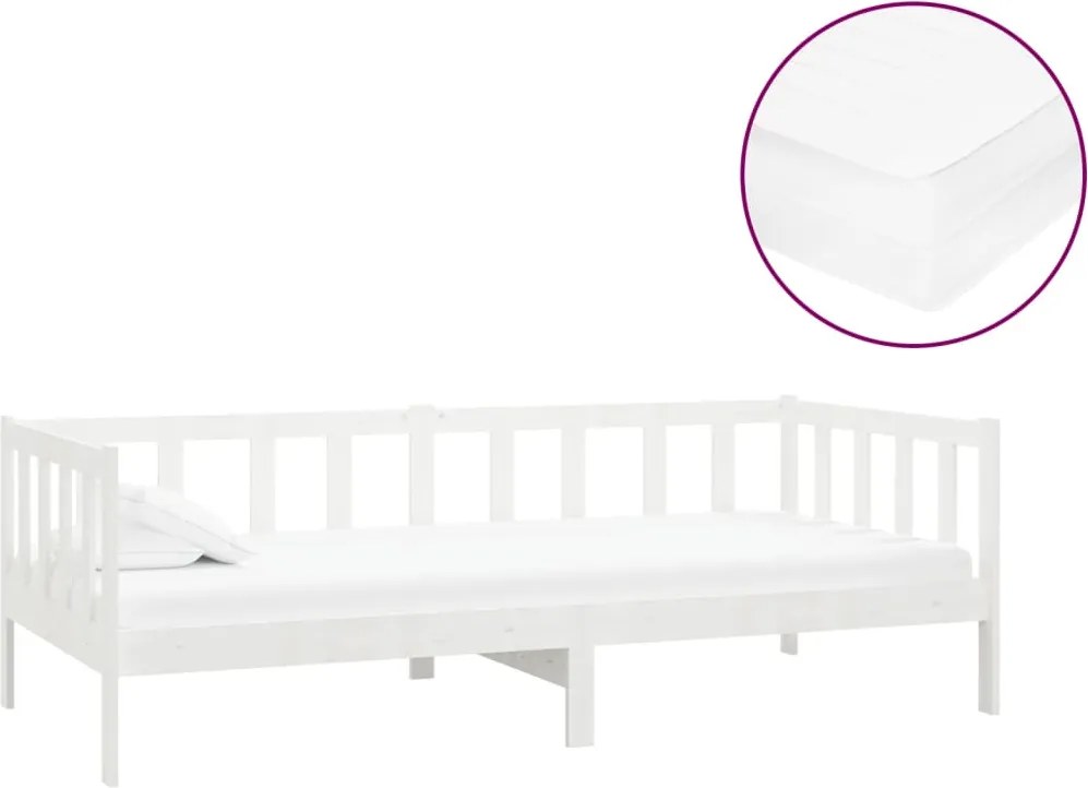 vidaXL fehér tömör fenyőfa dívány matraccal 90 x 200 cm