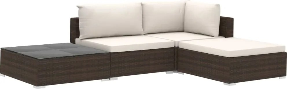 vidaXL 4-részes barna polyrattan kerti bútorszett párnákkal
