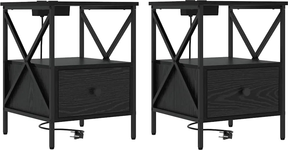 vidaXL Éjjeliszekrény 2 pcs Fekete tölgy 41,5 x 40,5 x 55 cm Faanyag
