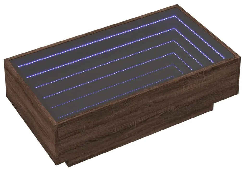 Barna tölgy szerelt fa dohányzóasztal LED-del 90 x 50 x 30 cm