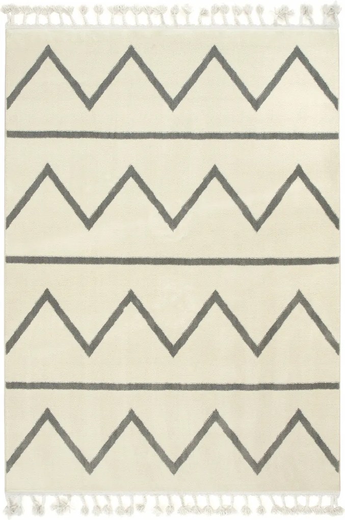 200x290 cm Cikk-cakk Csíkos Szőnyeg Krémszínű Rojtokkal