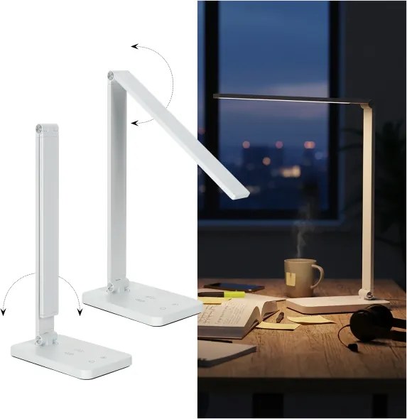 Brilagi - LED érintős asztali lámpa, dimmelhető, vezeték nélküli QI töltő, LED/7W/5V, 3000/4000/6000K, fehér
