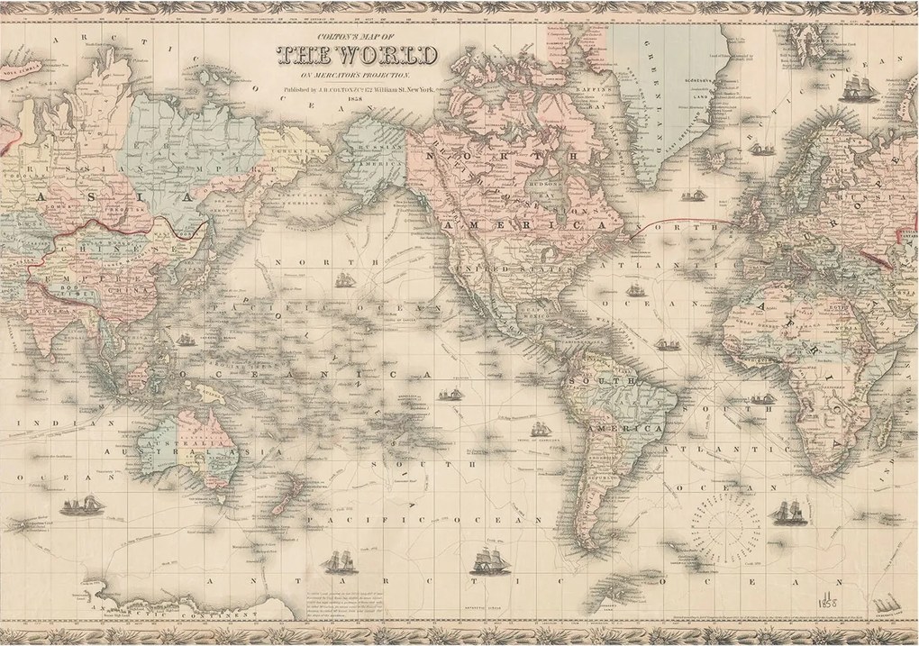 Divatos Flizelin Tapéta Fali Furnér Történelmi térkép 312x219 Ragasztó