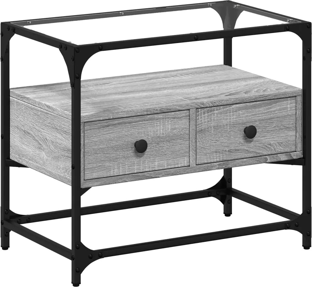 vidaXL szürke sonoma szerelt fa TV-szekrény üveglappal 60 x 35 x 51 cm