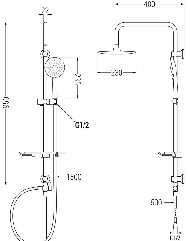 Mexen T67 zuhanygarnitúra felső fejjel 23cm, króm / fehér, 798676793-00