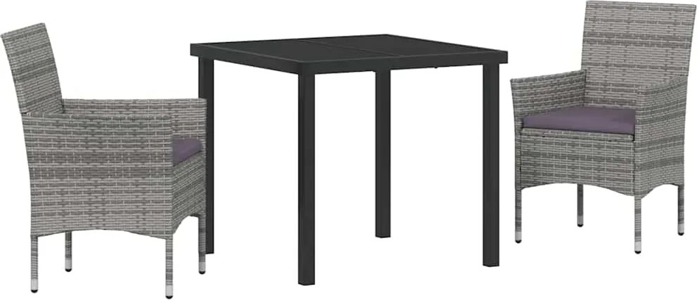 vidaXL Kert étkező szett párnával 3 pcs Szürke polirattan