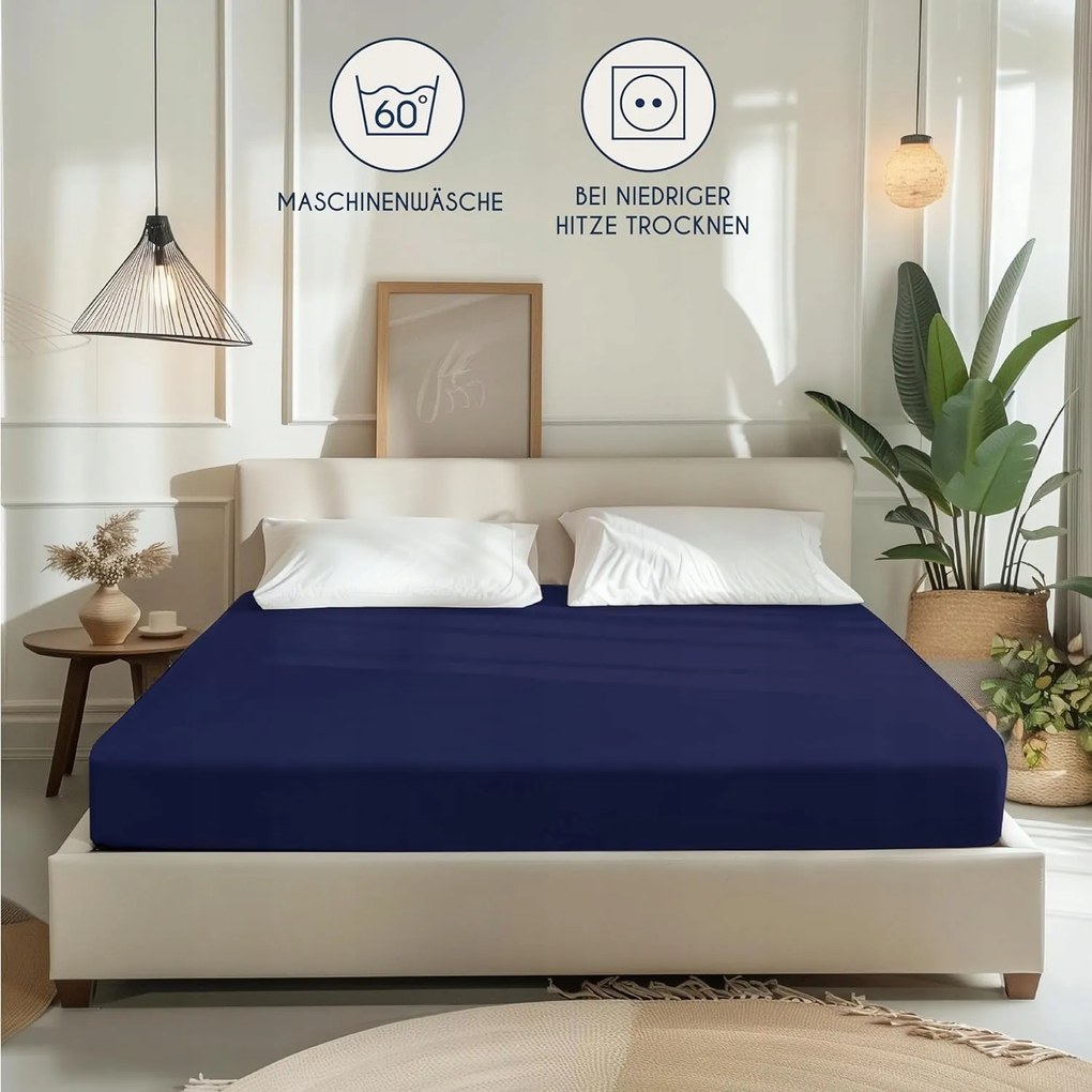 Gumis Lepedő 140x200x30cm 100% Pamut Sötétkék