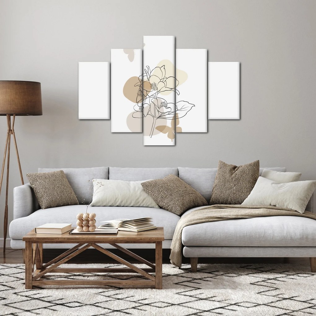 Kép - Bézs virágok pillangóval N⁰1 (150x105 cm)