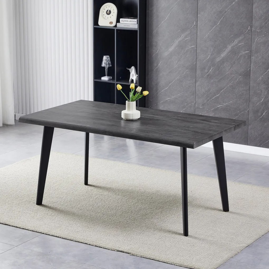 Masă de sufragerie, 160x90x75 cm, blat MDF, decor stejar gri, picioare metalice