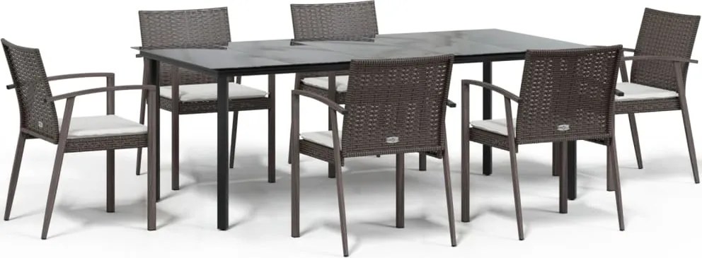 vidaXL 7 részes polyrattan és acél kerti étkezőgarnitúra párnával