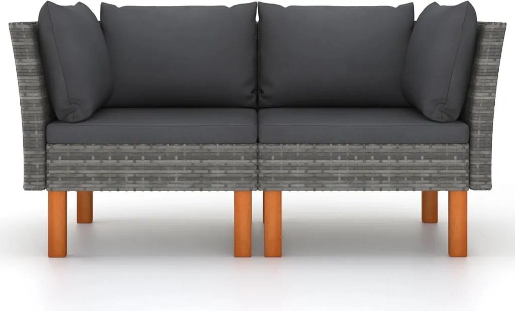 vidaXL 2 db polyrattan és tömör eukaliptuszfa sarokkanapé