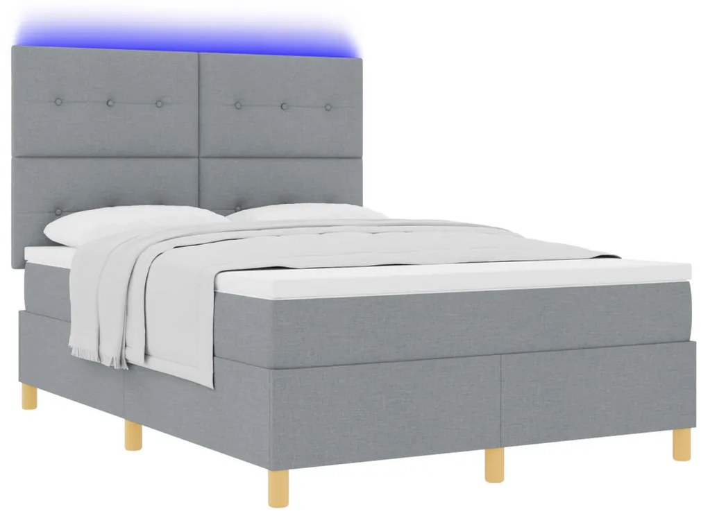 Boxspring Ágy Matrac és LED Fénnyel Szürke 140x200 cm Szövet