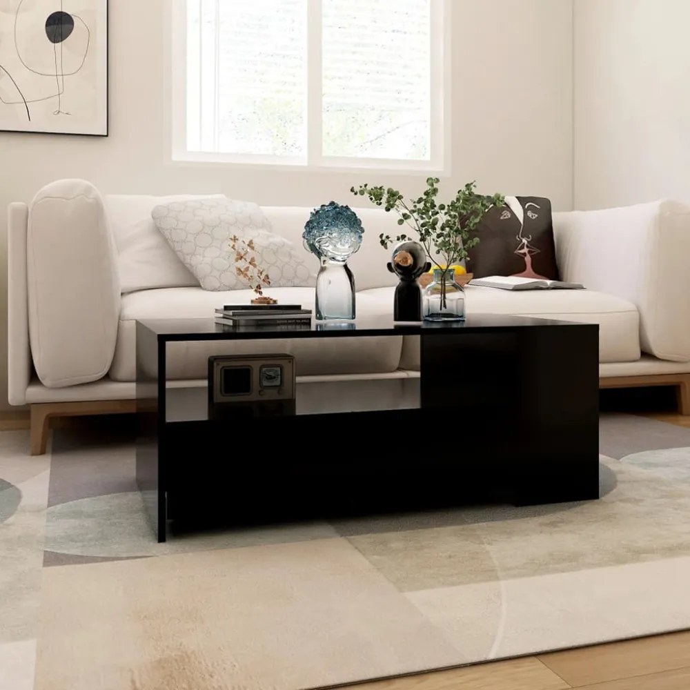 fekete szerelt fa dohányzóasztal 102 x 55 x 42 cm