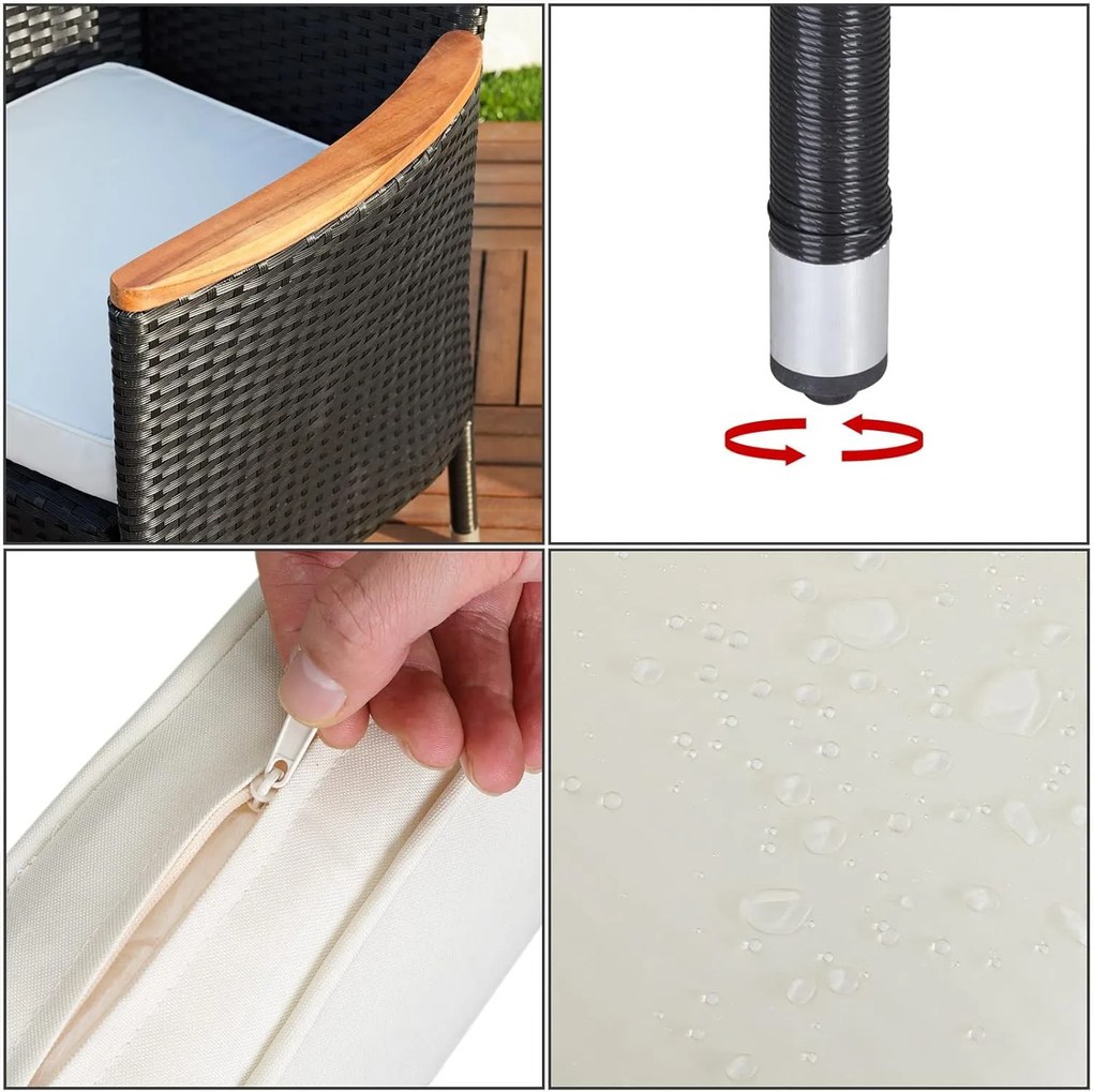Casaria® Kerti rattan szett Berlin 1+4 prémium - fekete/fa