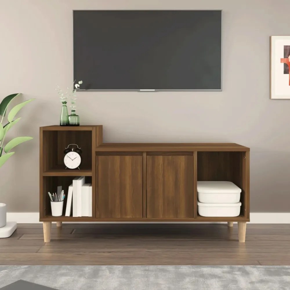 barna tölgyszínű szerelt fa TV-szekrény 100x35x55 cm